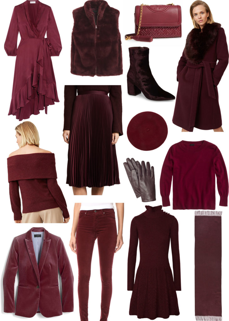 Burgundy fall styles coats, dresses, sweaters, jeans for fall and winter