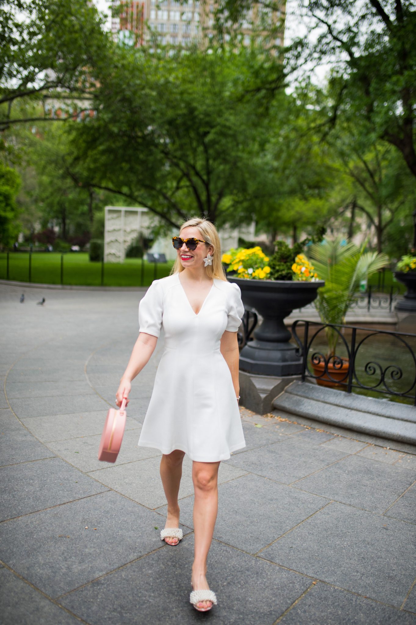 white fit and flare dress